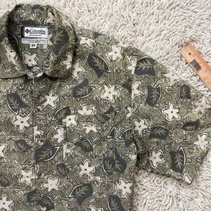 Columbia Luau Hawaiian Green Short Sleeve Shirt (Medium Mens) Vintage